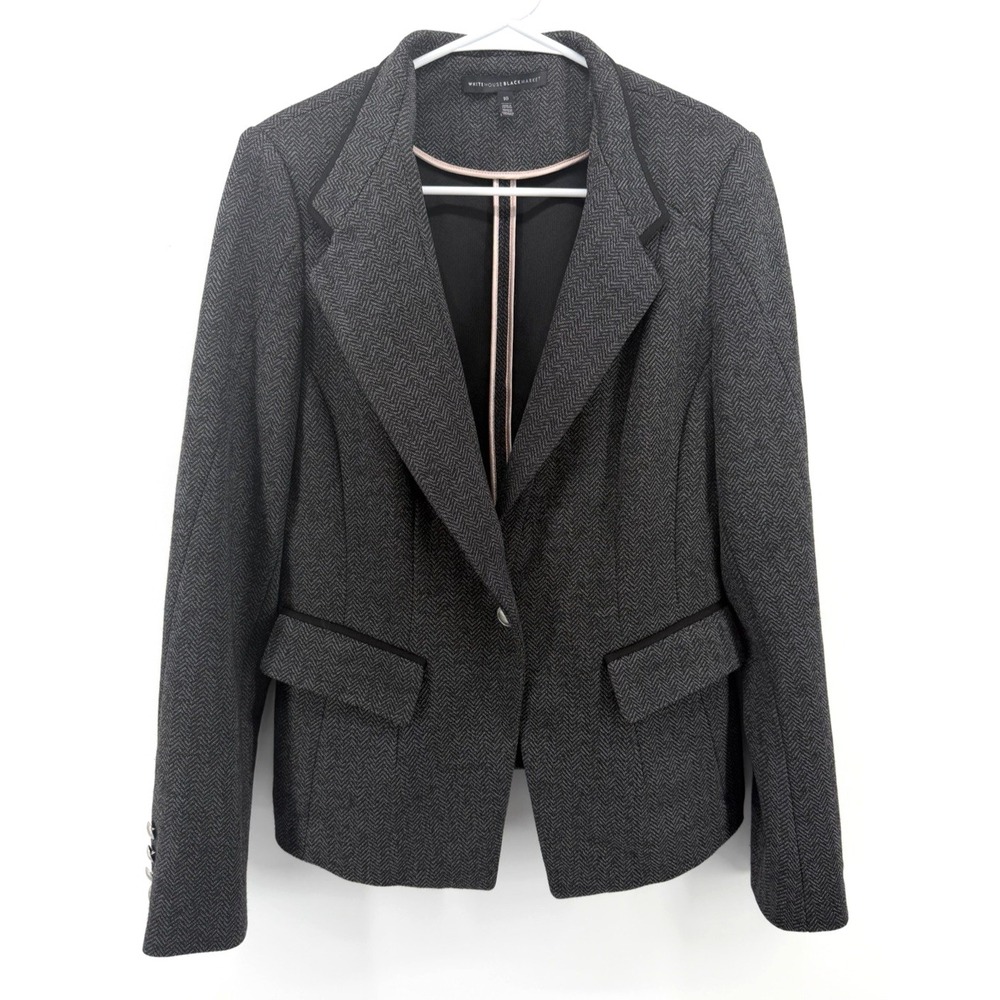 White House Black Market Gray Black Tweed Suit Blazer Jacket Career Women 10 EUC